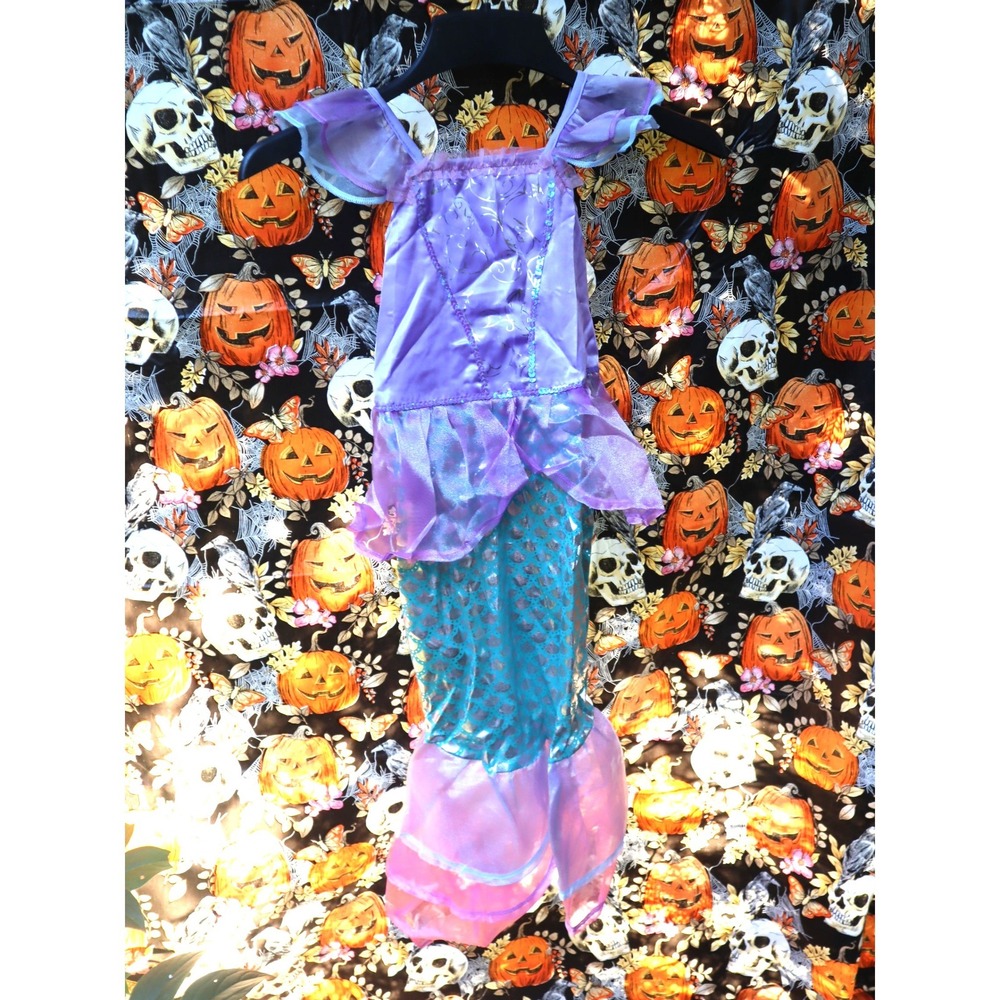 Purple Teal Mermaid Princess Costume S/110 Kids Sequin Scale Dress Up Halloween